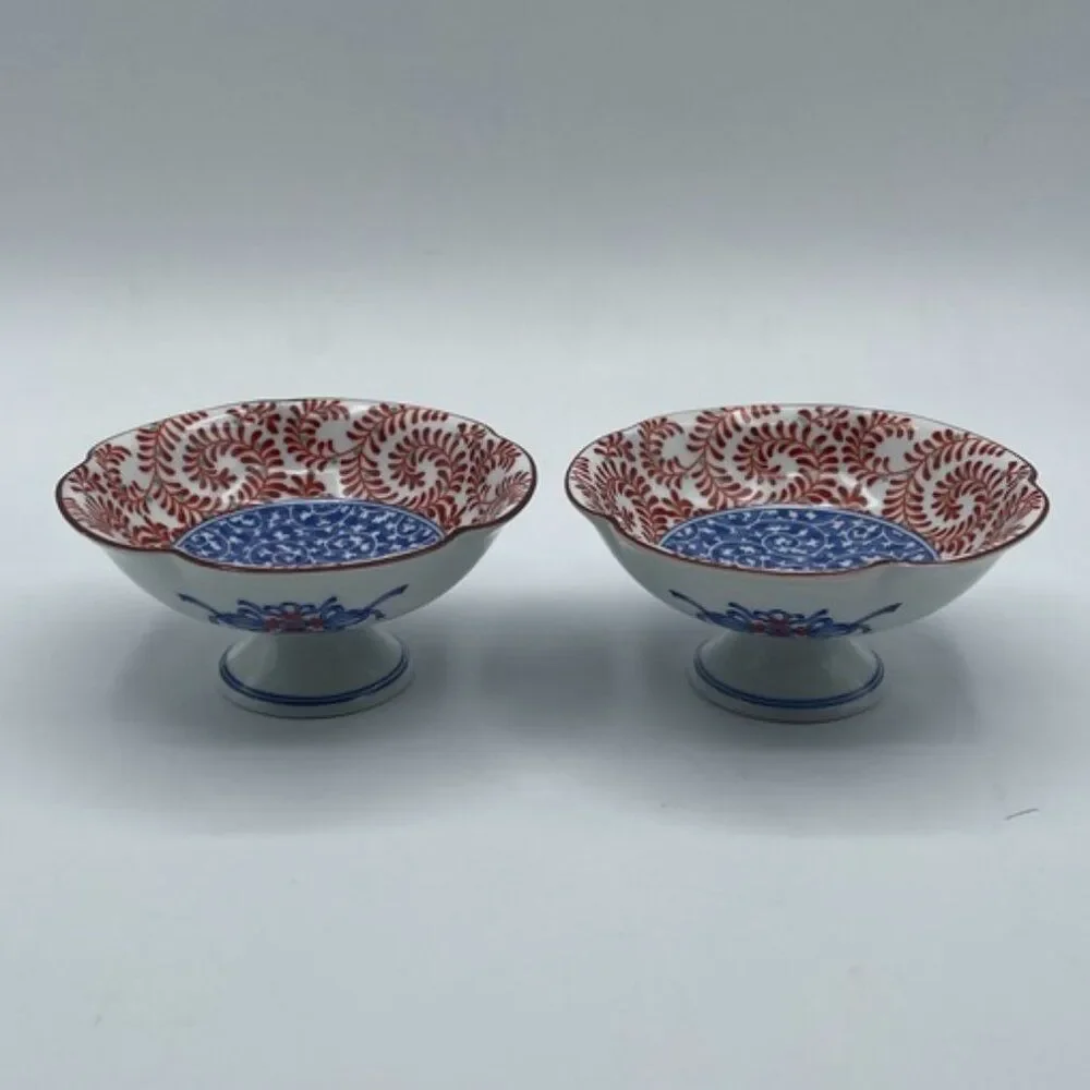 2 Gen-emon kJapan Orange & Blue Porcelain Bowls Signed 4